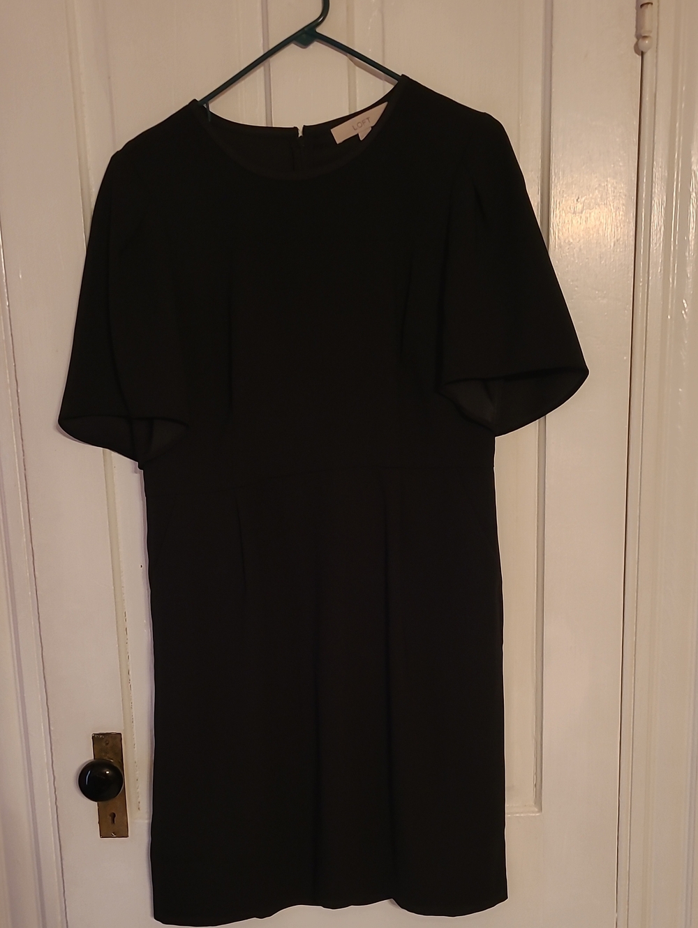 LOFT Black Midi Shift Dress with Short Sleeves